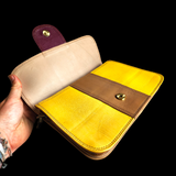 Genuine Leather Patchwork Shoulder Handbag - Multicolor