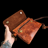 Genuine Leather Rectangle Shoulder Bag - Vintage Brown