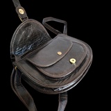 Genuine Leather Rounded Handbag - Chocolate Brown