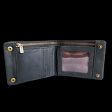 Genuine Leather Rustic Studded Wallet - Black