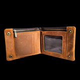 Genuine Leather Rustic Studded Wallet - Brown