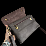 Genuine Leather Shoulder Bag - Chocolate Brown