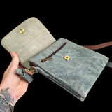 Genuine Leather Shoulder Bag - Light Blue