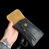 Genuine Leather Shoulder Bag - Vertical - Black