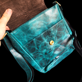 Genuine Leather Shoulder Bag - Aqua