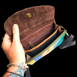 Genuine Leather Patchwork Shoulder Bag - Multi Color