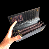 Genuine Leather Slim Purse - Black Crocodile