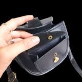 Genuine Leather Small Rounded Handbag - Black