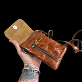 Genuine Leather Vertical Shoulder Bag Phone Holder Purse - Vintage Brown