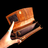 Genuine Leather & Cow Hair Clutch Purse - Brown