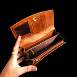 Genuine Leather & Cow Hair Clutch Purse - Brown