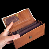 Genuine Leather & Cow Hair Clutch Purse - Brown