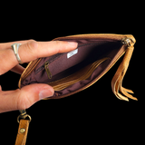 Genuine Leather & Cow Hair Clutch Purse - Tan