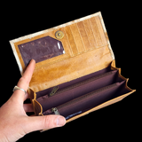 Genuine Leather & Cow Hair Clutch Purse - Tan