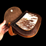 Genuine Leather & Cow Hair Hand Bag - Tan + Hair