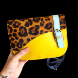 Genuine Leather & Cow Hair Hand Bag - Patchwork Leopard