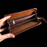 Genuine Leather & Cow Hair Hand Tooled Clutch Purse - Brown