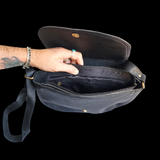 Genuine Leather & Cow Hair Shoulder Handbag - Black & Gold Splash