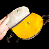 Genuine Leather & Cow Hair Hand Bag - Yellow Camo Patchwork