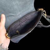 Genuine Leather & Cow Hair Handbag Shoulder Bag - Black & Cow Hair