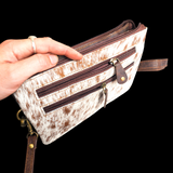 Genuine Leather & Cow Hair Rectangle Shoulder Bag - Brown + Hair