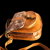 Genuine Leather & Cow Hair Rounded Handbag - Tan & Cow Hair