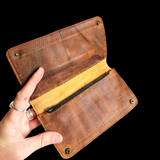 Genuine Leather & Cow Hair Rustic Studded Purse - Brown