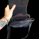 Genuine Leather & Cow Hair Shoulder Bag - Black