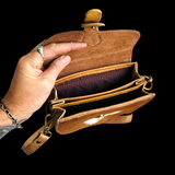 Genuine Leather & Cow Hair Hand Bag - Tan