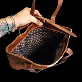 Genuine Leather & Cow Hair Large Tote Bag - Brown