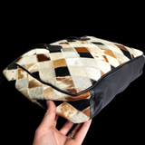 Genuine Leather & Cow Hair Large Tote Bag - Patchwork Black