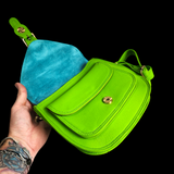 Genuine Leather & Cow Hair Hand Bag - Lime Polka