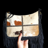Genuine Leather & Cow Hair Tote Bag - Black & Patchwork Cow Hair
