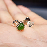 Nephrite Greenstone & Solid 925 Sterling Silver Heart Stud Earrings