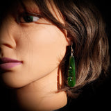 NZ Greenstone Pounamu Round Koru Drop Hanging Earrings
