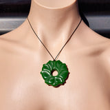 Natural Nephrite Greenstone Lotus Flower Pendant Necklace