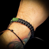 Nephrite Jade / Greenstone Cylinder Macrame Bracelet (Black)