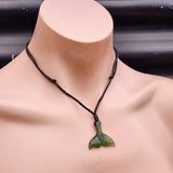 Natural Greenstone Whale Tail Pendant Necklace