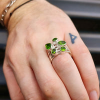 Rustic Solid 925 Sterling Silver & Natural Peridot Handmade Multi Setting Ring