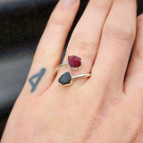 (Adjustable) Rustic 925 Sterling Silver, Natural Raw Ruby & Lolite Double Stone Ring