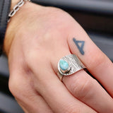 (T) Solid 925 Sterling Silver & Natural Larimar Textured Rustic Handmade Ring