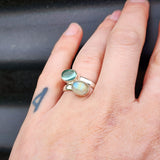 Handmade Solid 925 Sterling Silver, Natural Aquamarine & Moonstone Double Stone Ring