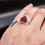 (Q) Solid 925 Sterling Silver & Natural Ruby Cluster Handmade Heart Ring