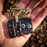Hei Tiki Black Bone Carving Pendant Necklace - NZ Maori Inspired