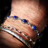 Solid 925 Sterling Silver & Natural Lapis Lazuli Handmade Chain Bracelet