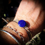 Solid 925 Sterling Silver & Natural Lapis Lazuli Cuff Bracelet