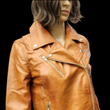 50% OFF SALE. Desert Drift - Womens REAL Genuine Leather Jacket - Tan Side Zip