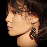 Koru Paua & Black Bone Carving Earrings