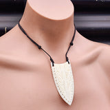 Natural Carved Maori Bone Carving Pendant Necklace - Detailed Etched Spear Head