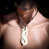 Natural Carved Maori Bone Carving Pendant Necklace - Manaia Hook